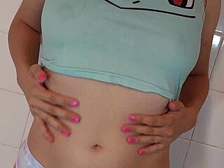 Nerdy Teen Latina Takes Alluring Shower At Home