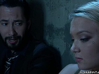 what’s with this suspended blonde’s deep throat?