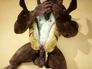 Minotaur fucks hyena and cums on her paws