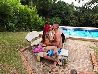 Young Latina couple fucks rough outdoors on vacation