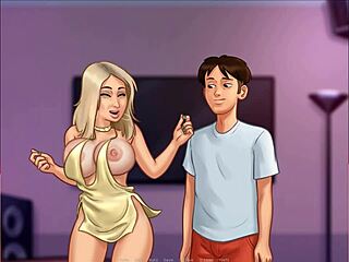 blonde takes facial in summertime saga party