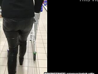 Masked wife flaunts latex boots in mall