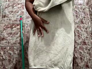 Ebony with big tits showing off in shower