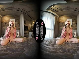 Blonde Mika teases cock solo in VR