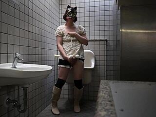 japanese crossdresser ayumi masturbates in public toilet