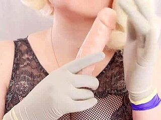 my latex glove blowjob with dildo cum face
