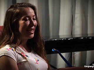 How does this big tits girl handle five strangers?