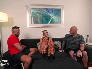 Cougar deepthroats stepbrother’s big cock during workout