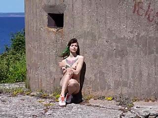 Naked russian girl teased in public spot