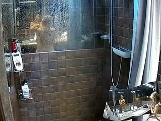 voyeur catches girlfriends showering in bathroom