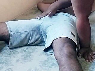 Ebony BBW wife rides friend’s husband while he rests