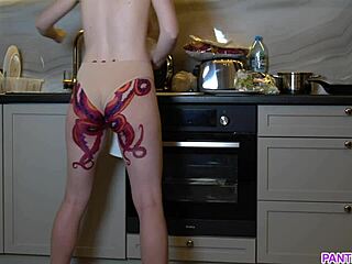 Naked Housewife's Tattooed Ass Cooks While Ignoring You