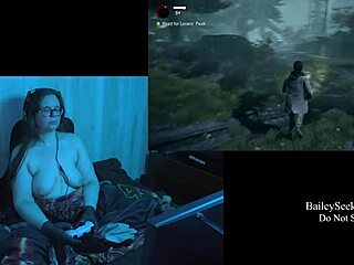 Naked BBW Brunette’s Big Tits In Playthrough