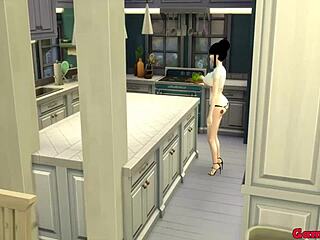 Milky wife’s relentless fuck by sons in kitchen