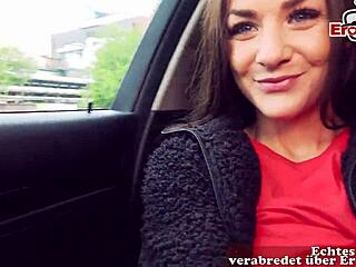 German skinny teen slut fucks in car