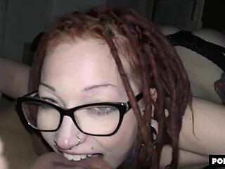 Redhead goth teen sucks boyfriend dry