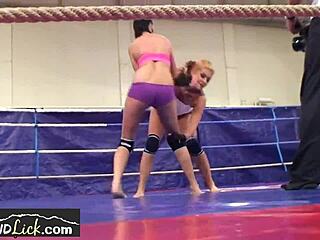 Cheeky Euro Lesbians Wrestle Hard In Boxing Ring Lingerie