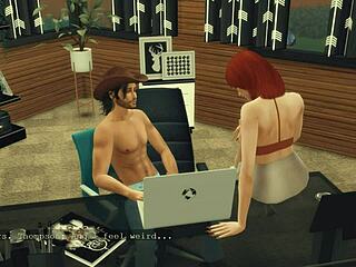 Redhead mommy fucked on desk hard
