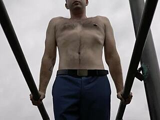Guy Next Door Strips for Gay Outdoor Boxing