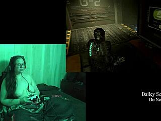 Naked brunette plays Deadspace part 8