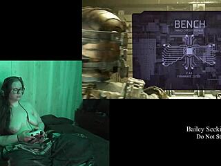 Naked brunette plays Deadspace part 8