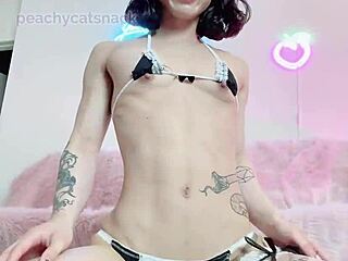 asian muscle girl flashes clit in maid costume