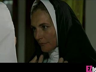 Blonde innocent nun begs older for oral mercy