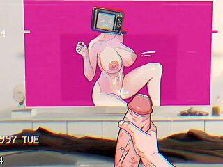 virtual reality masturbation with tv woman