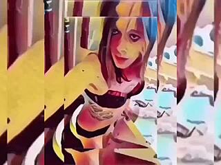 Shemale teases hard in bathroom strip