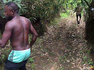Raw forest passion with boss on camera