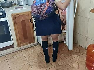 hot schoolgirl seduces stepdad and fucks in kitchen