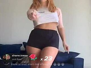 bouncing blonde titties teasing in tight workout gear