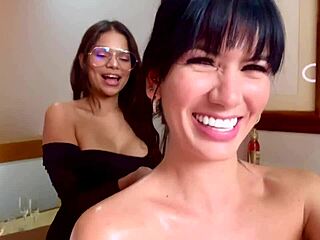 Latina lesbians relentlessly devour each other on couch