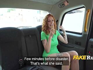 This taxi man couldn’t resist his best redhead client. She rode him wild outdoors in a steamy European fling.