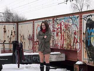 Indian Coed Flashes and Masturbates in Snow