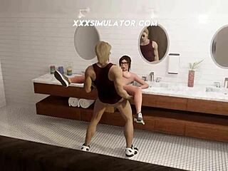 Cheeky hottie teases big dick in bathroom parody