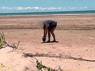 Specific wife plays nude football at public beach