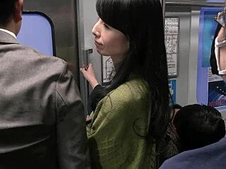 japanese wife groped on train, fierce creampie public
