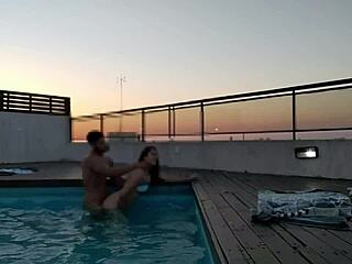 Arab beauty rides hard by pool
