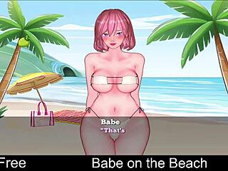 Babe dominates the beach in hentai action