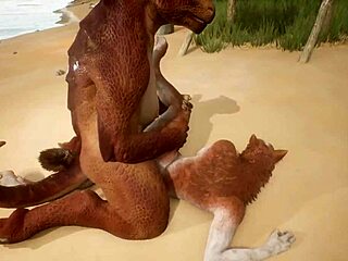 Wild Entwining of Wolf and Lizard Outdoors