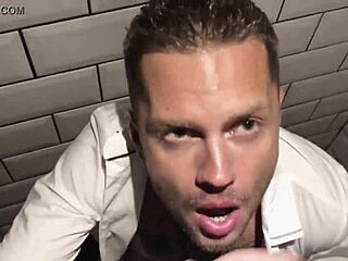 Blowjob and raw bareback in nightclub toilet stall