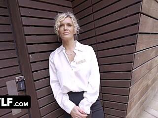 British milf Frankie drops panties for cash