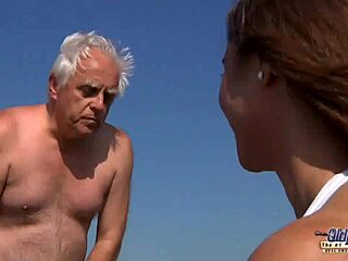 Teen Fucked by Grandpa on Beach with Deep Blowjob