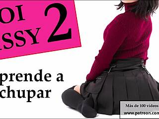 Spanish sissy learns to suck dildo hard
