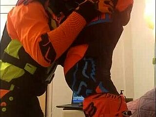 gay motocross riders share a quick blowjob