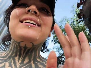 What’s behind her outdoor cumwalk dare?