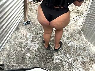 my latina katrina filming outdoors in changing room