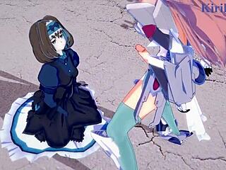 Garie Tuman, Maria Cadenzavna Eve, and Micha Jawkan in wild futanari action from Symphogear hentai