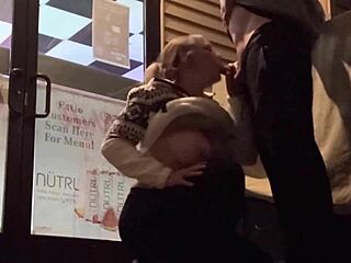 Risky Bar Blowjob With Downtown Wife Flashing